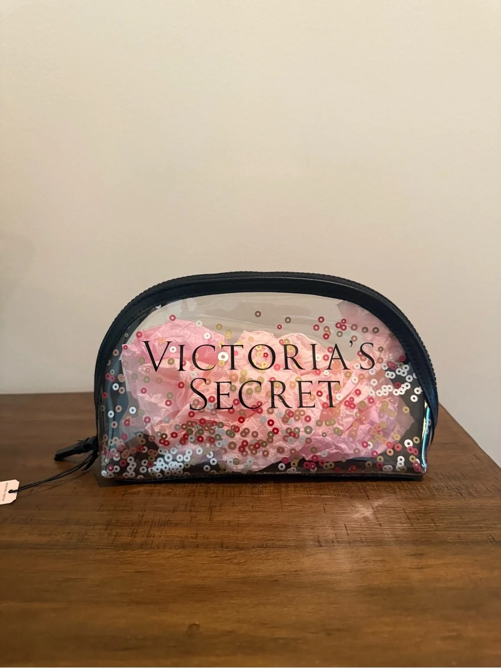 Victoria's Secret Clear Cosmetic Bag with Pink Sequins